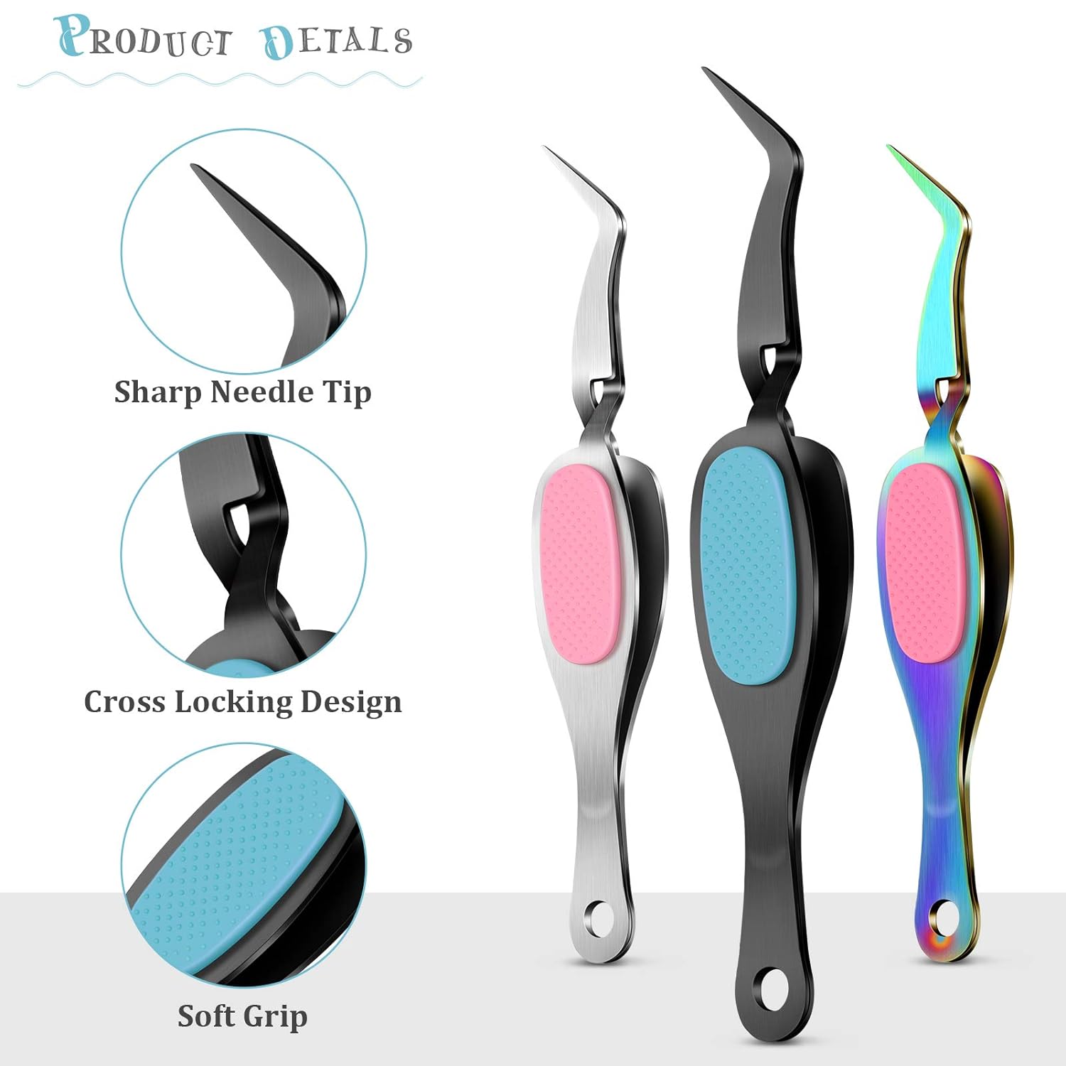 3PCS Curved Tweezers Stainless Steel for DIY Craft Jewelry