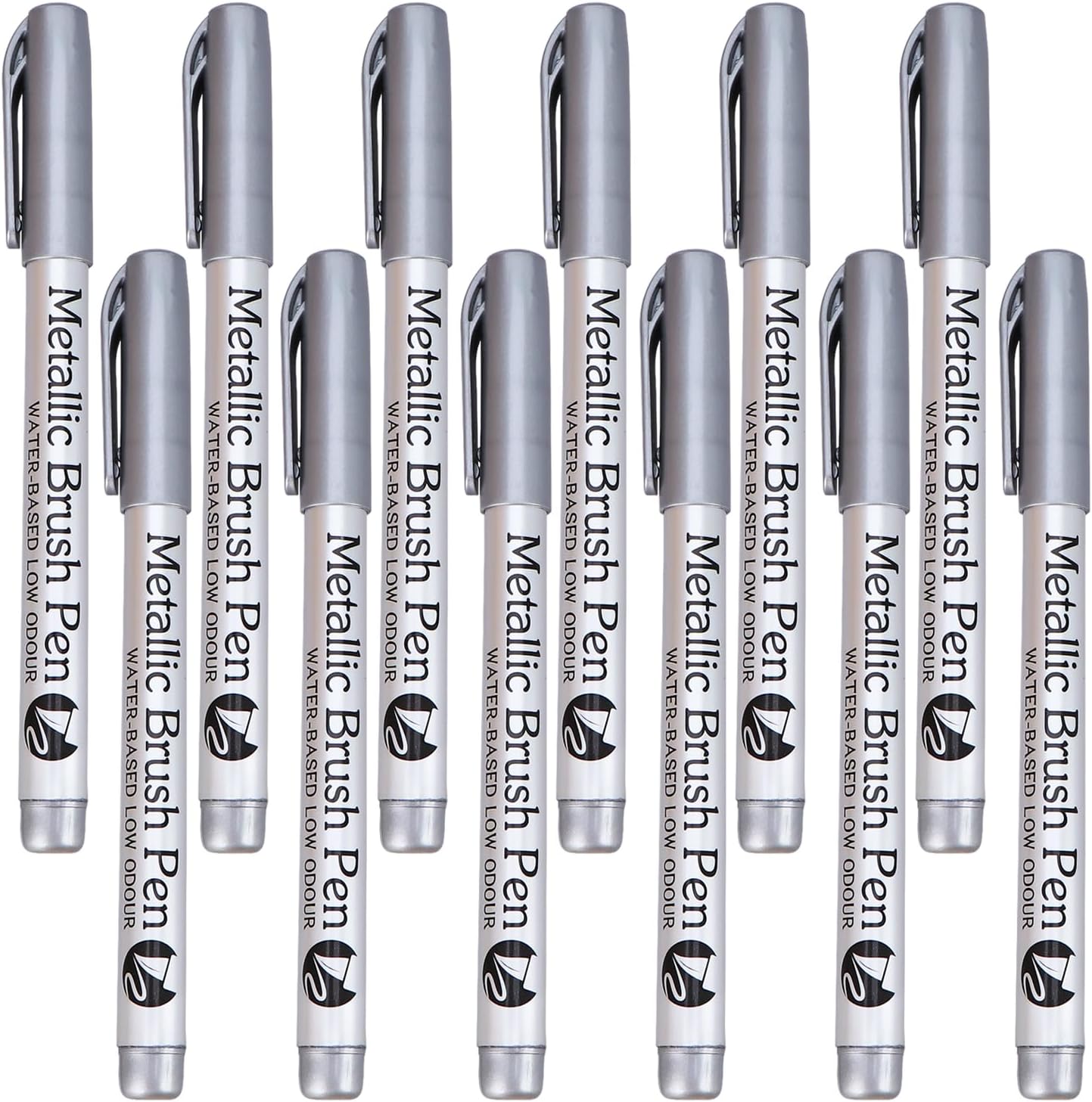 12pcs Metallic Brush Craftwork Marker Pens Silver