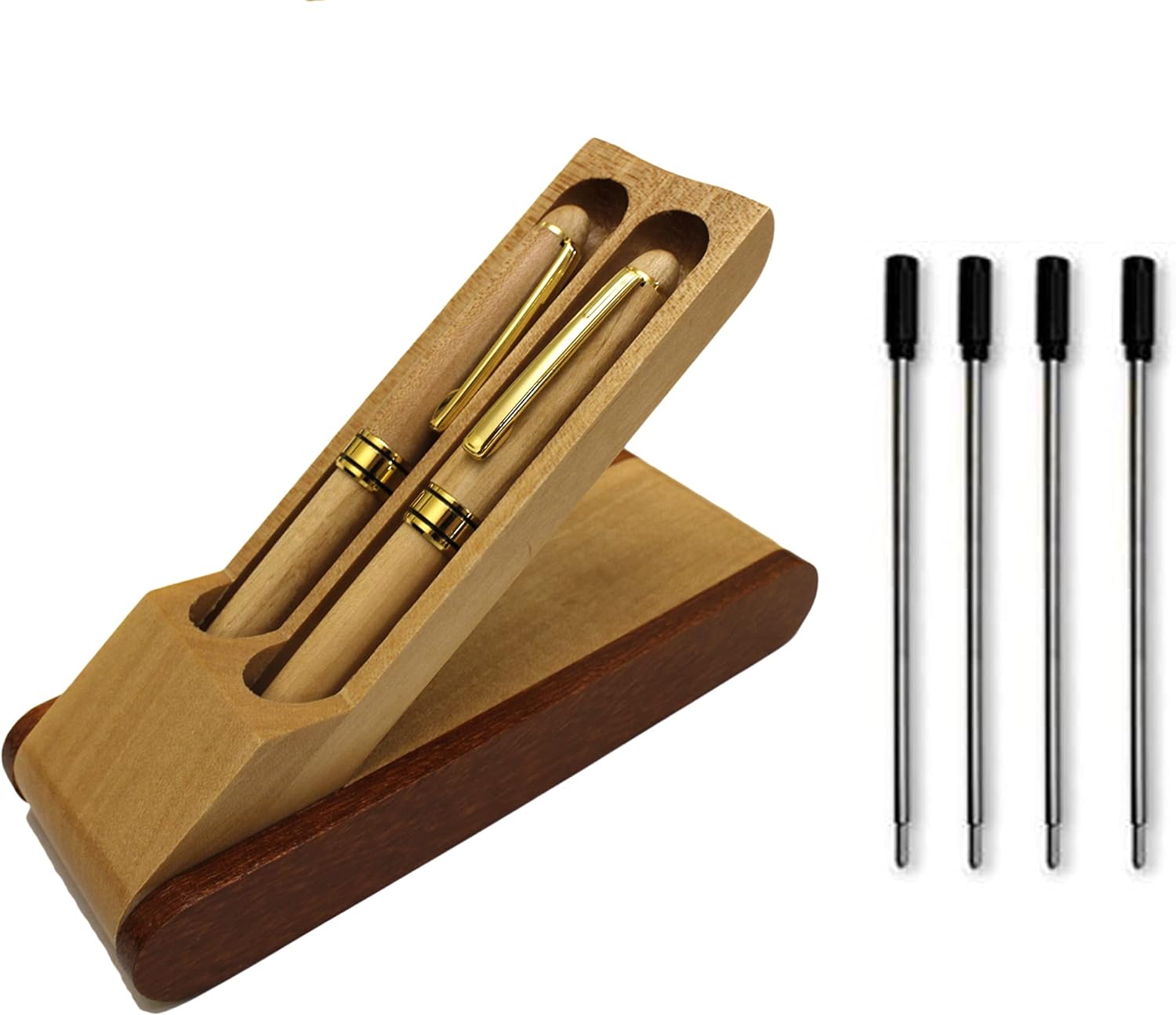 2pcs Wooden Gift Ballpoint Pen with Wood Display Case and 4 Pen Refills