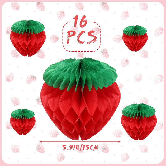 6 Inch Tissue Paper Strawberry Ball Decoration Red