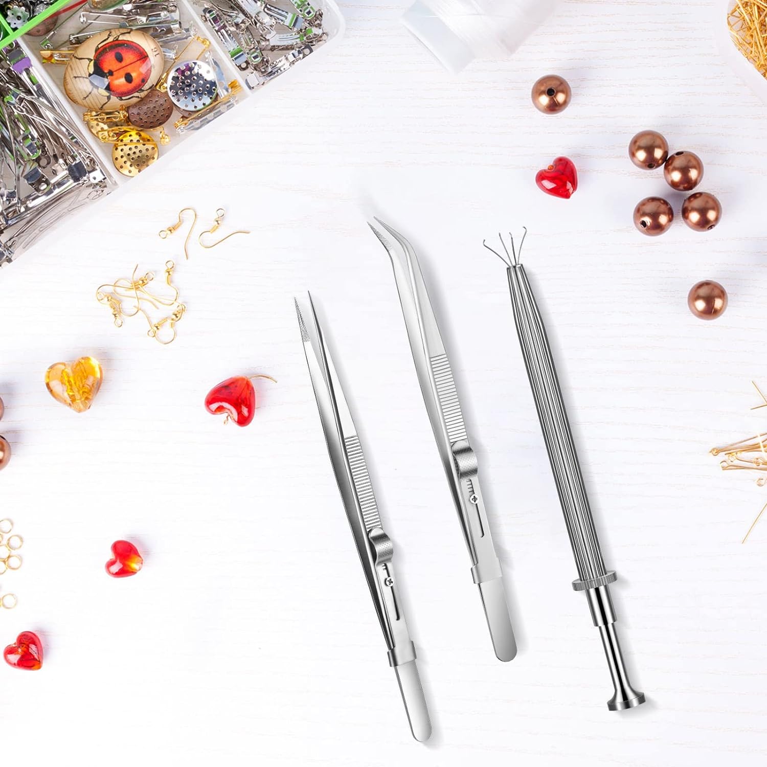 3 Pack Stainless Steel Diamond Claw Tweezers for Beads Gems Jewelry