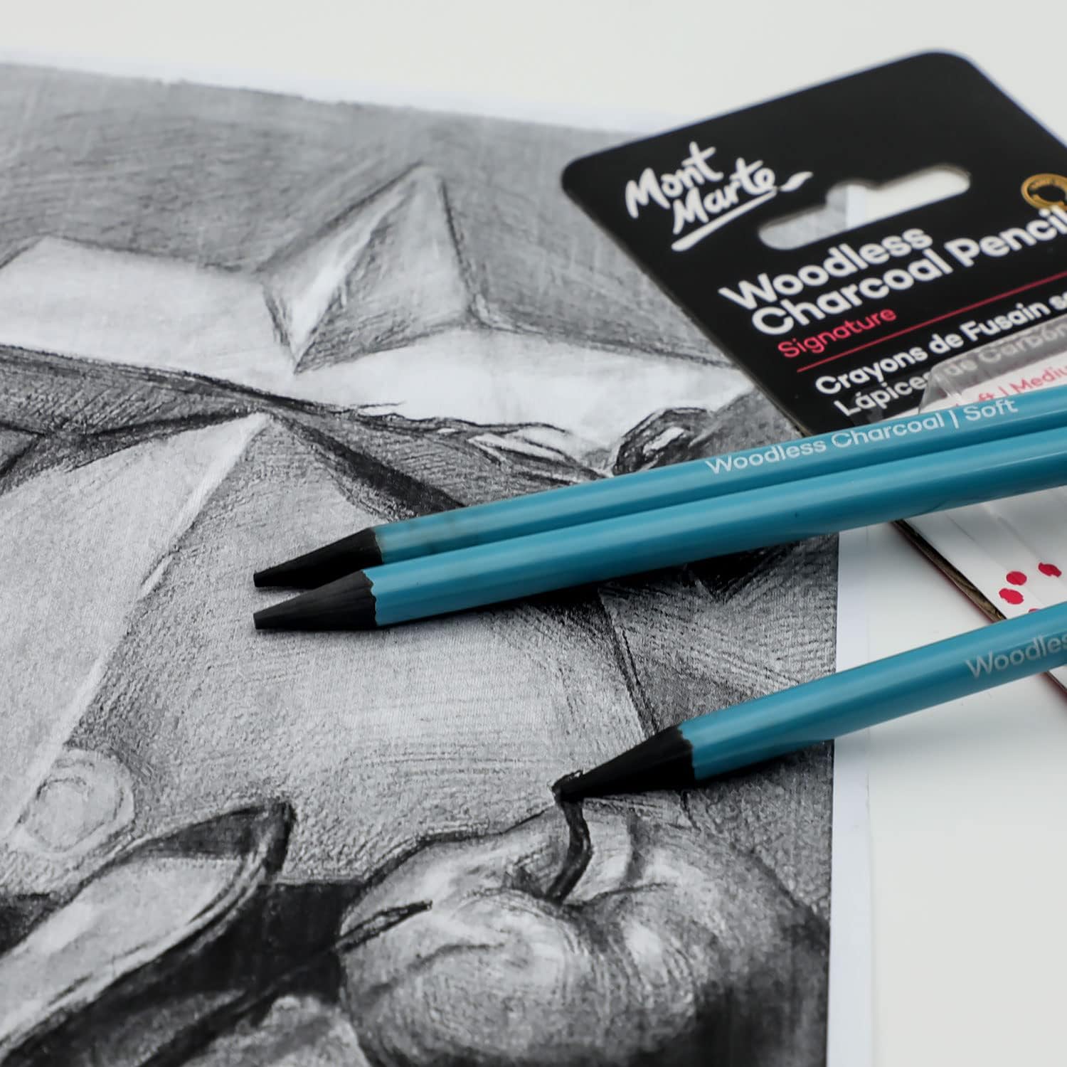 Mont Marte Woodless Charcoal Pencils,3 Piece,Soft,Medium and Hard