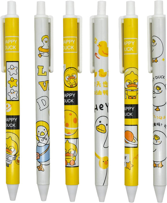 12PCS Little Yellow Duck Print Retractable Gel Pens Black Ink For Kids