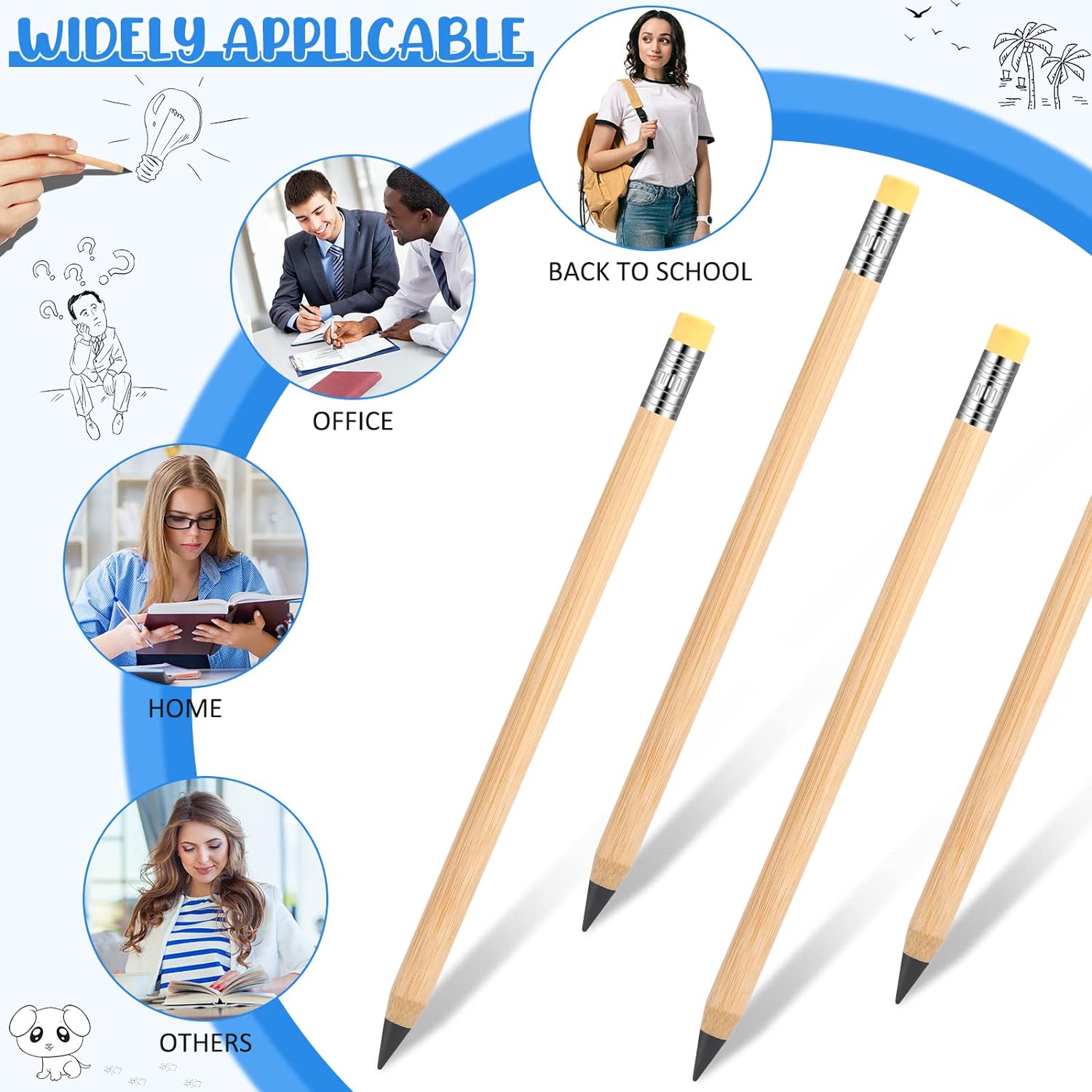 6Pcs Inkless Bamboo Pen Erasable Pencil with Eraser