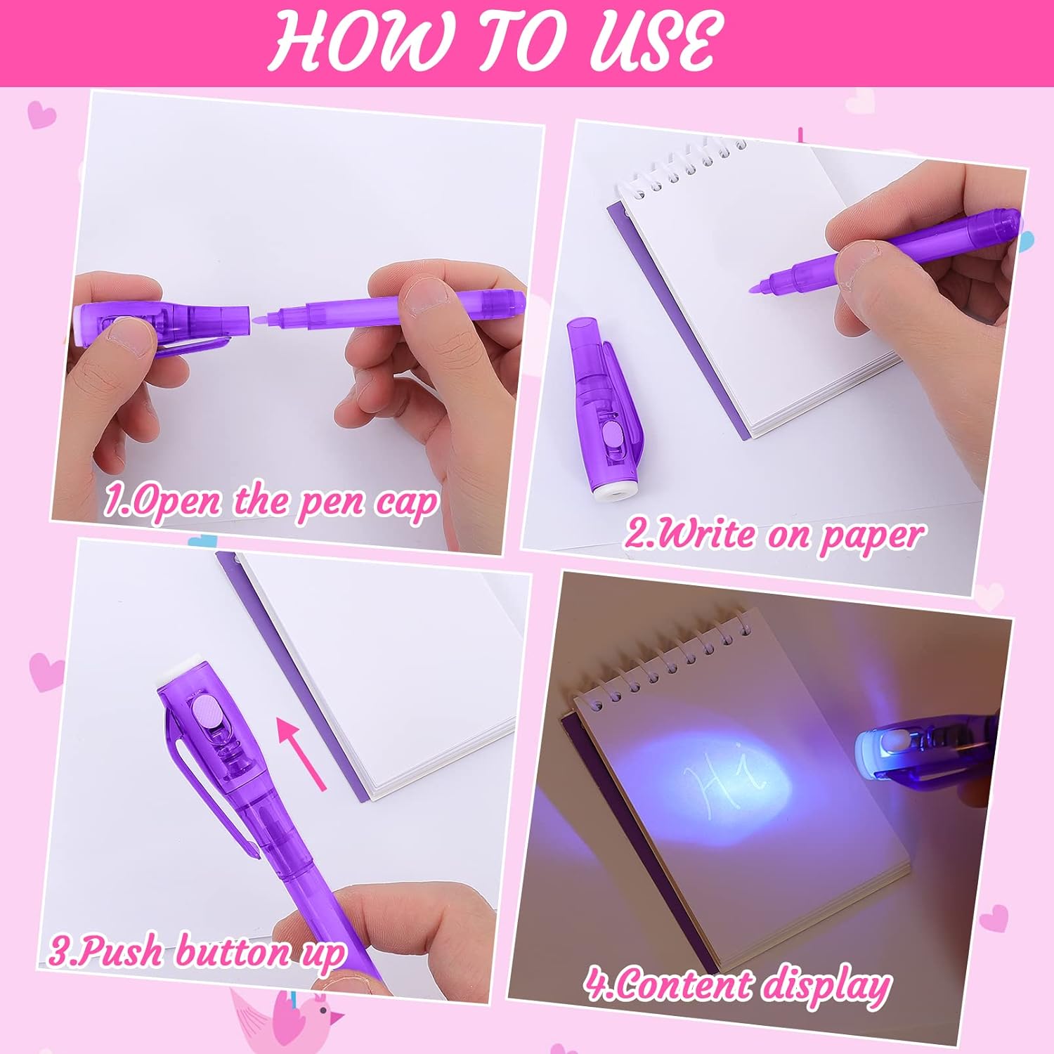 12PCS Invisible Ink Pen,Spy Pen with UV Light for Kids