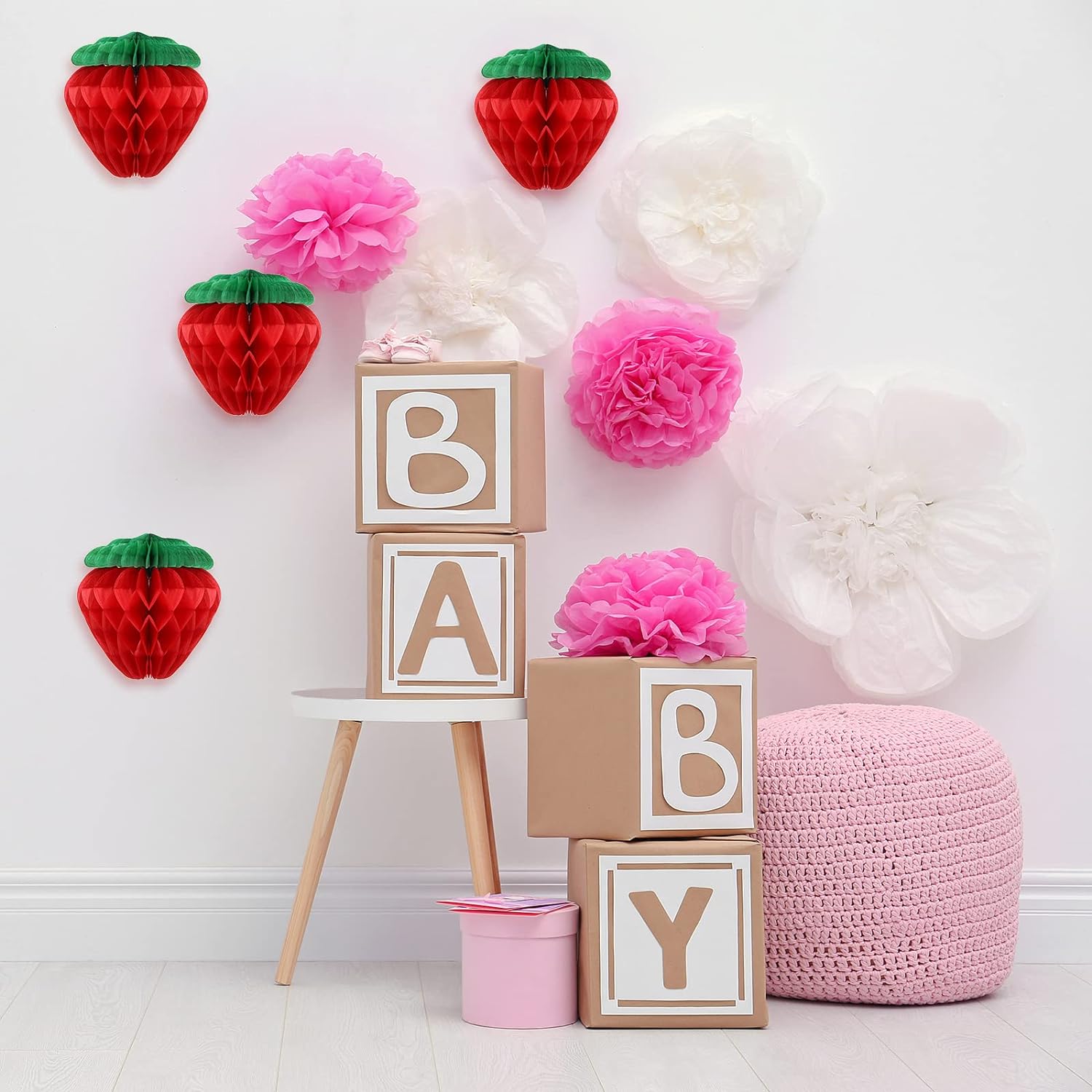 6 Inch Tissue Paper Strawberry Ball Decoration Red