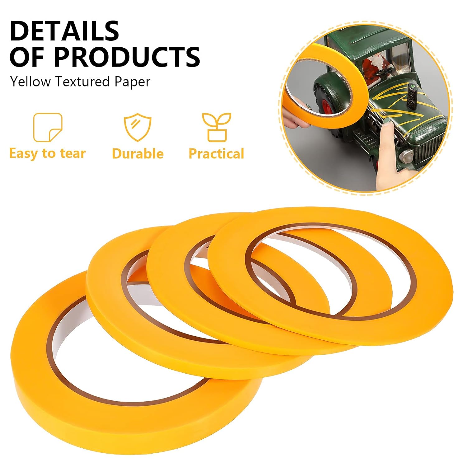 4 Rolls Thin Line Masking Tape Yellow