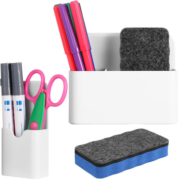 2 Pack Magnetic Marker Pen Holder with Whiteboard Eraser