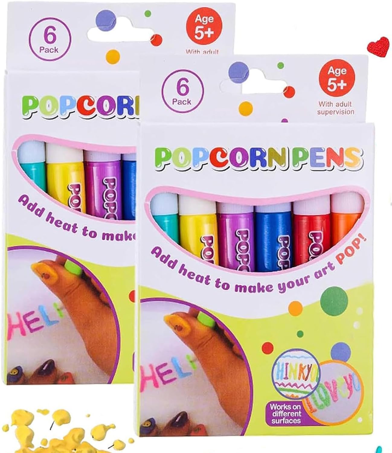 DIY Bubble Popcorn Drawing Pens,6 Color Magic Puffy Pens 2 Pack