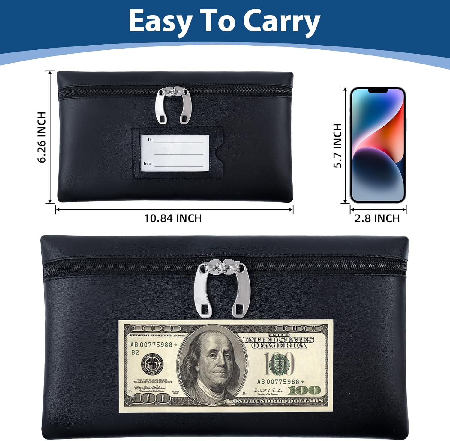 4 Pack Money Bags with Zipper for Cash,Deposit with Window Waterproof