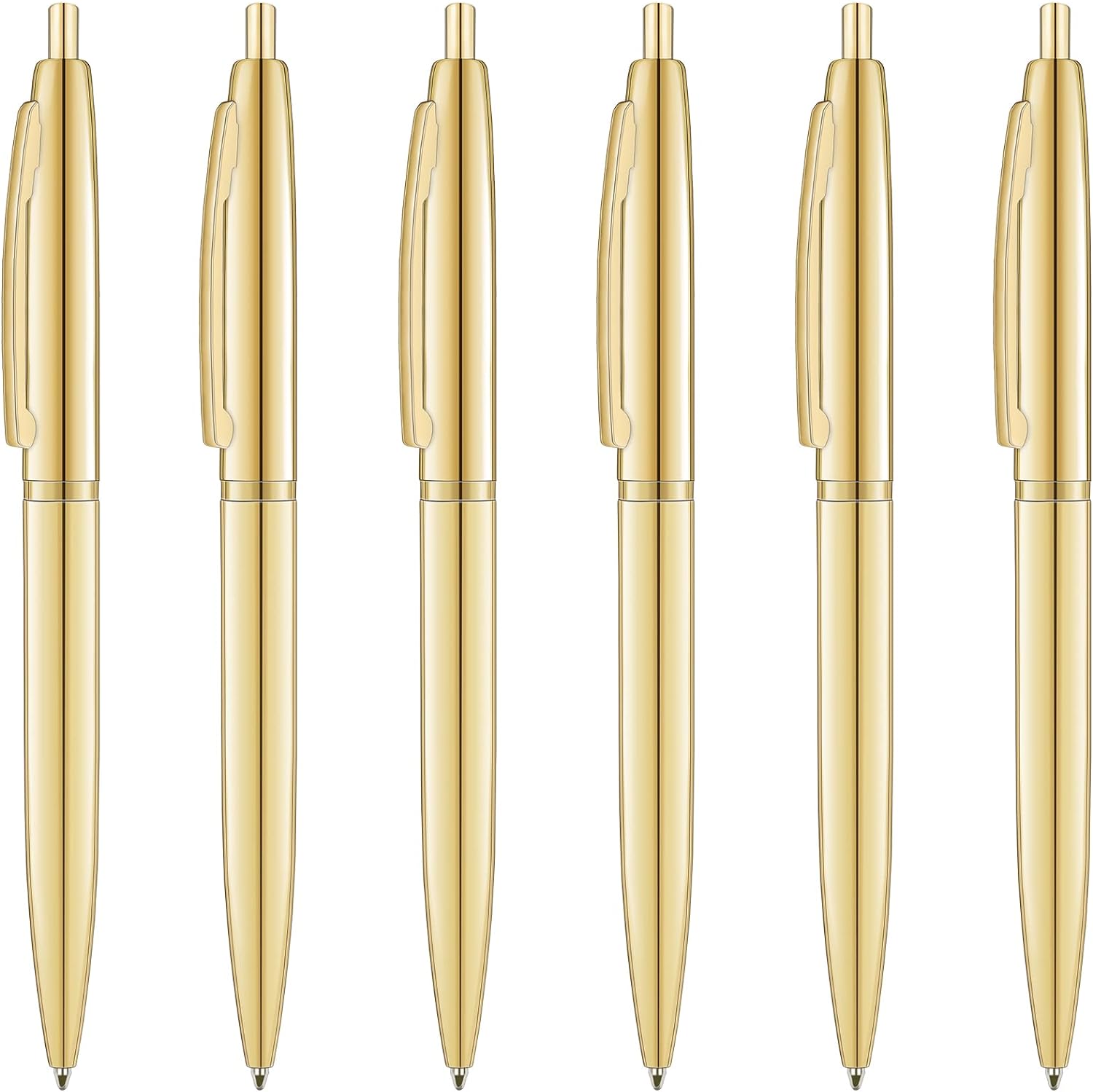 6 Pack Gold Click Ballpoint Pens - Black ink Medium Point