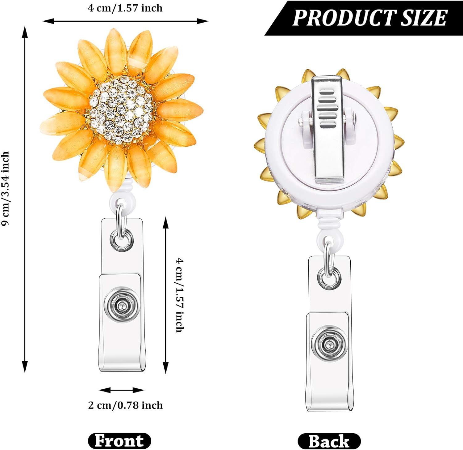 Retractable Sunflower Badge Reel Holder with Alligator Clip 2 Pack