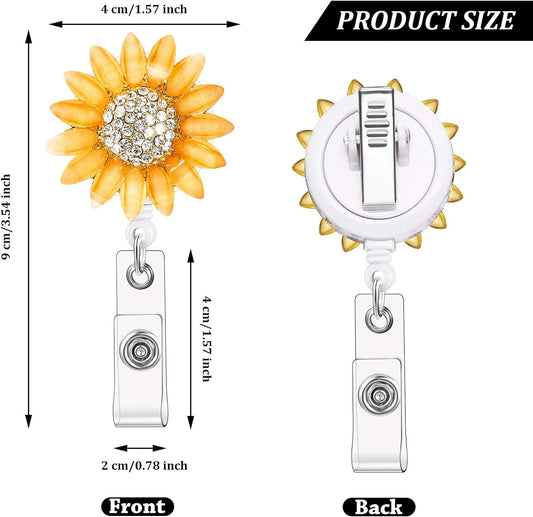 Retractable Sunflower Badge Reel Holder with Alligator Clip 2 Pack