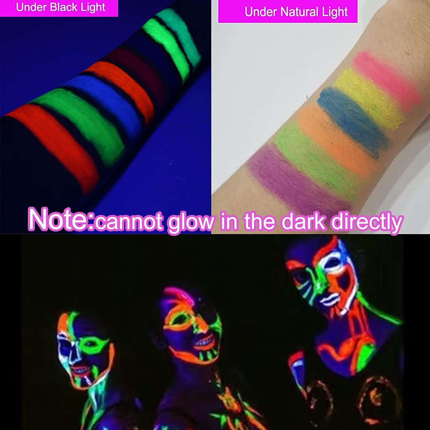 6 Color Glow in The Black Light UV Face Paint Crayon Markers for Kids