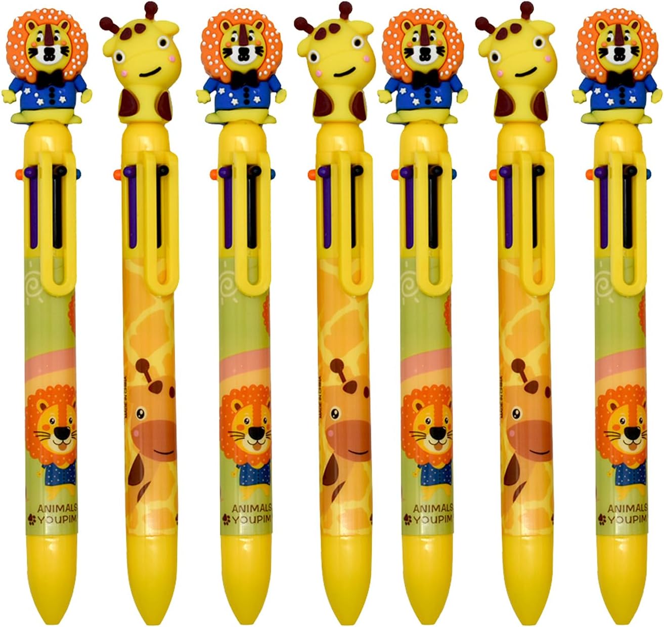 8PCS 6in1 Multicolor Ballpoint Pen Giraffe Lion For Kids Adults School