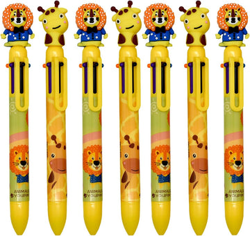 8PCS 6in1 Multicolor Ballpoint Pen Giraffe Lion For Kids Adults School