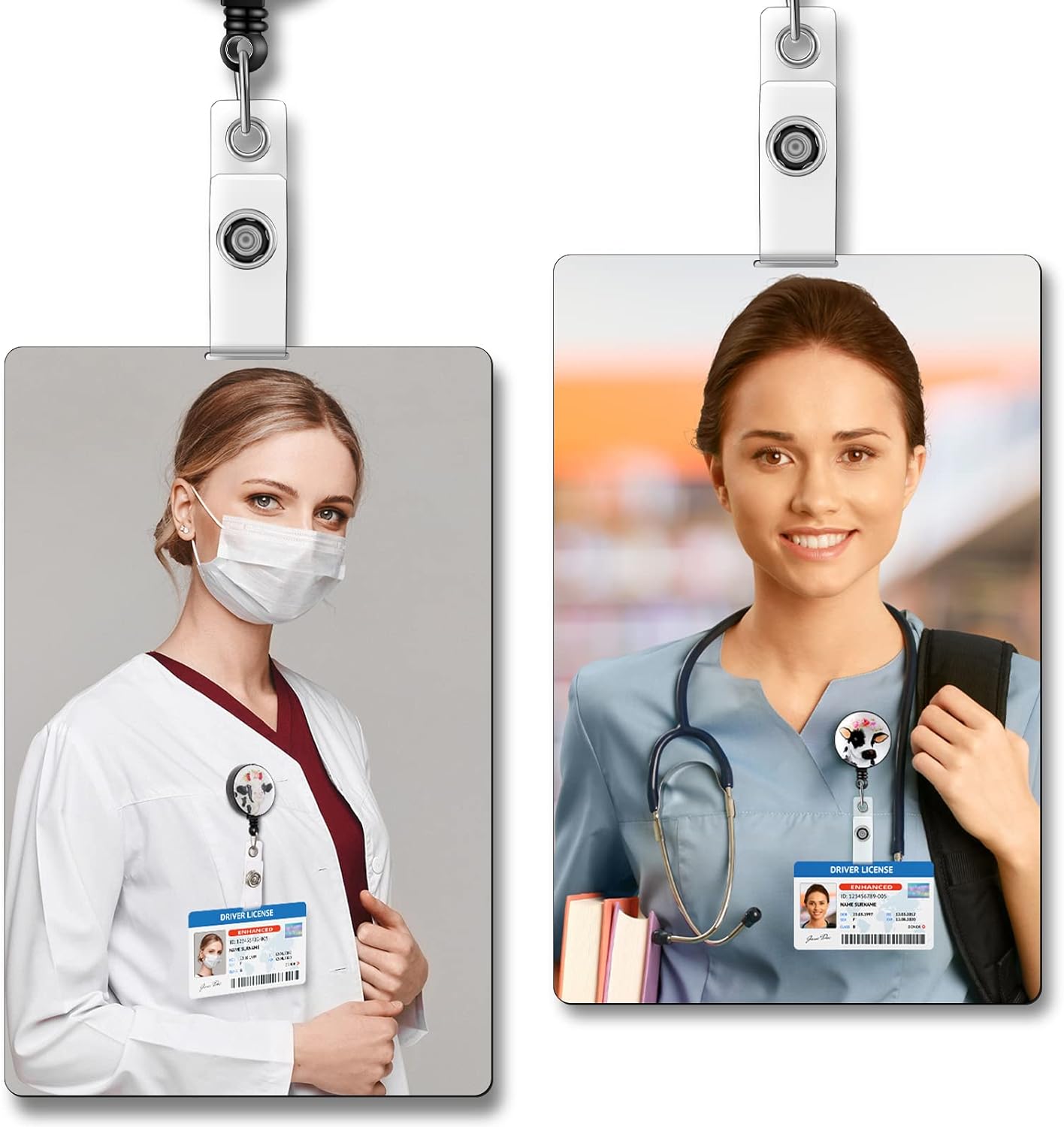 3Pcs Cow Retractable Badge Reel Holder for Nurse Doctor Teacher Student