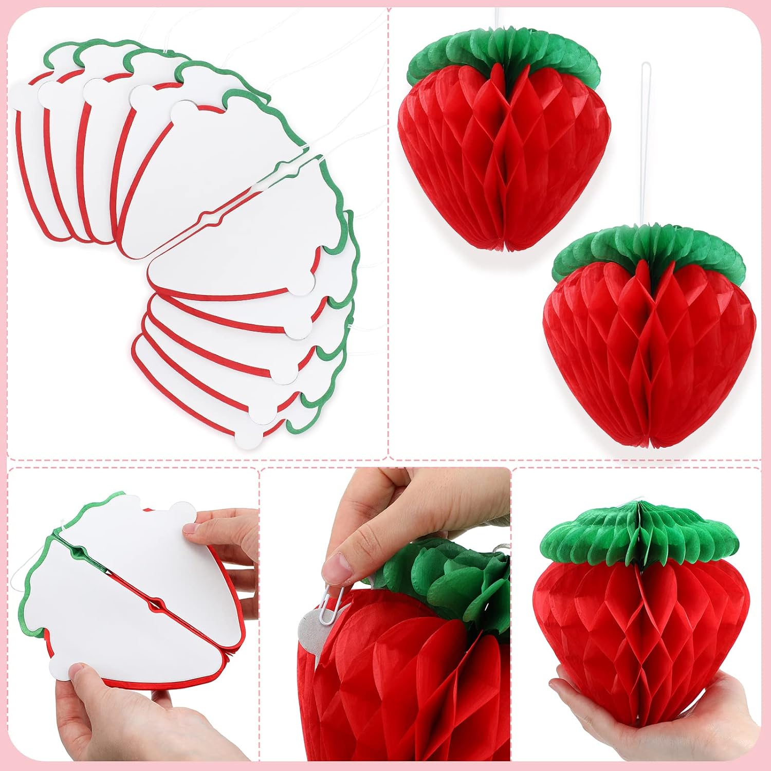 6 Inch Tissue Paper Strawberry Ball Decoration Red