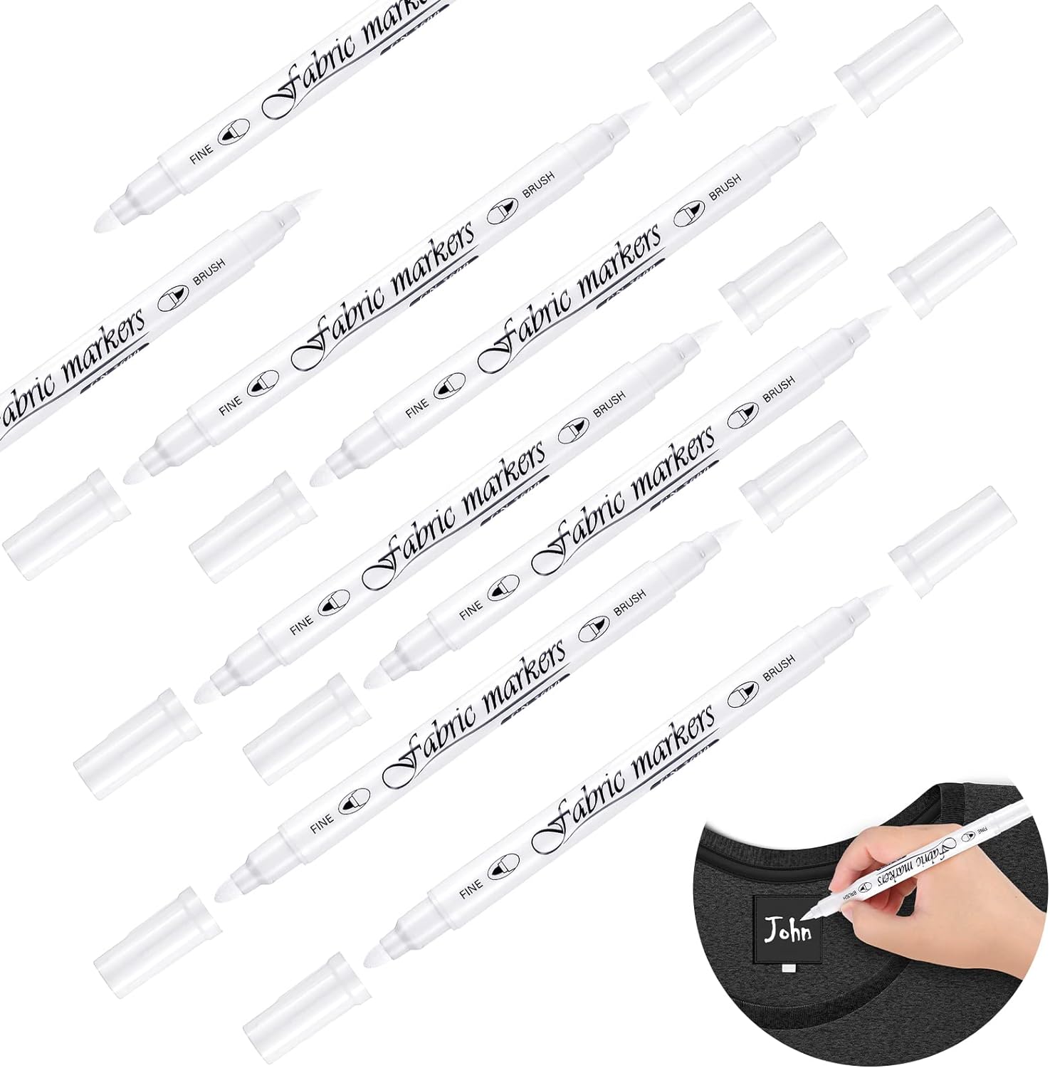 Guangna 6Pcs Fabric Markers Double Ended White Black Color