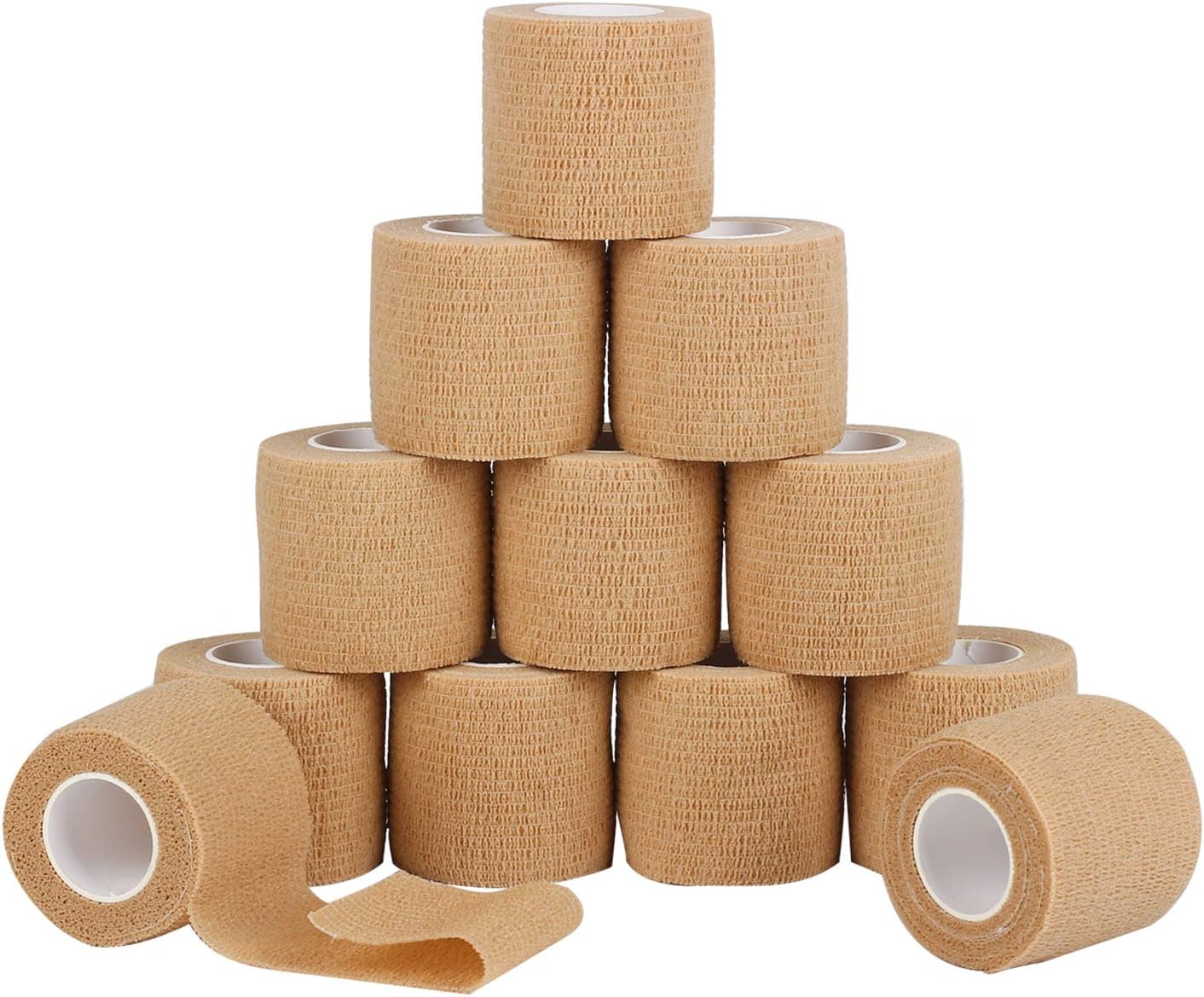 12 Pack Self Adherent Cohesive Wrap Bandages 2 Inch X 5 Yard,Skin Colour