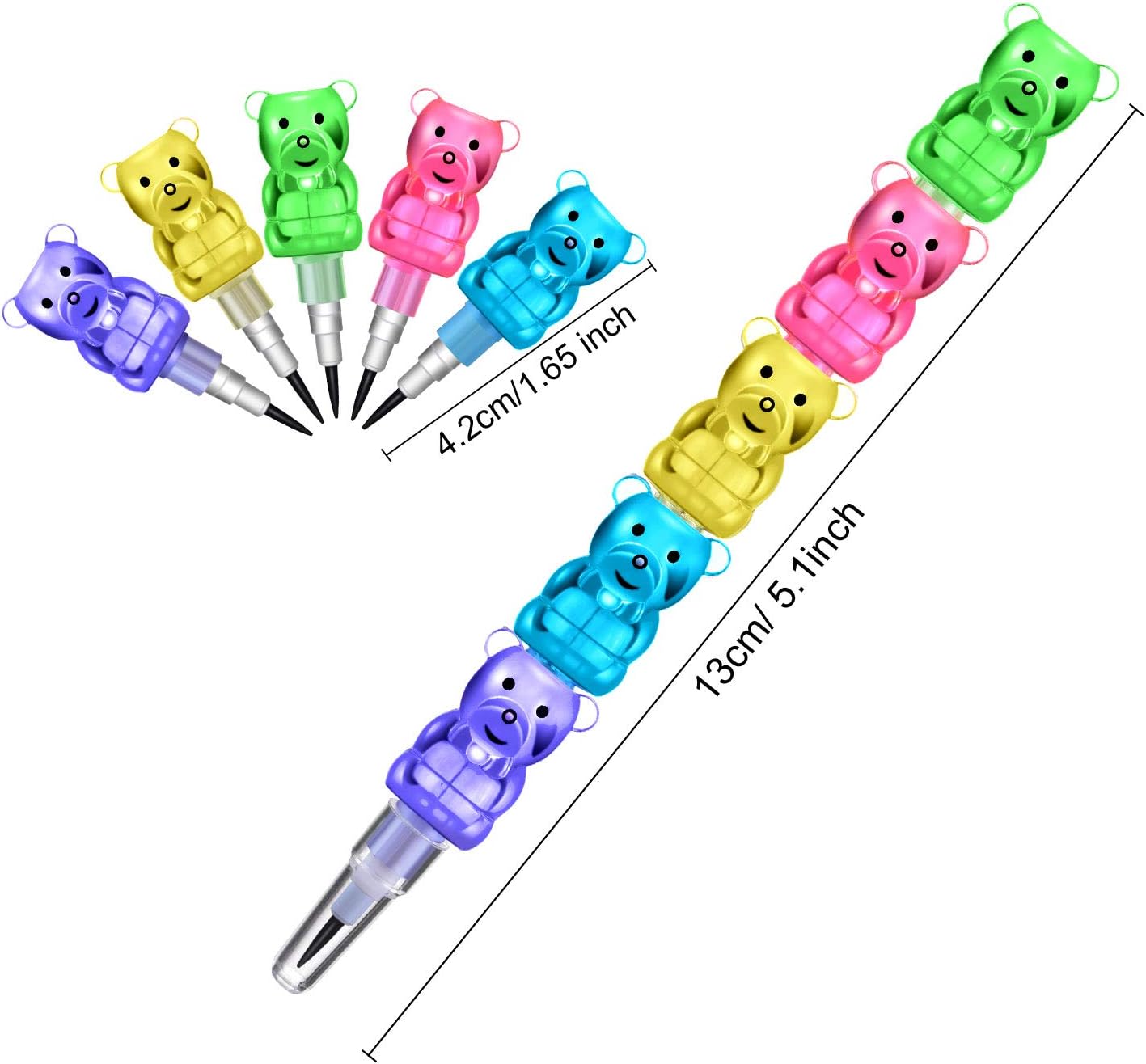 40Pcs 5in1 Stackable Pencils Plastic Colored Bear