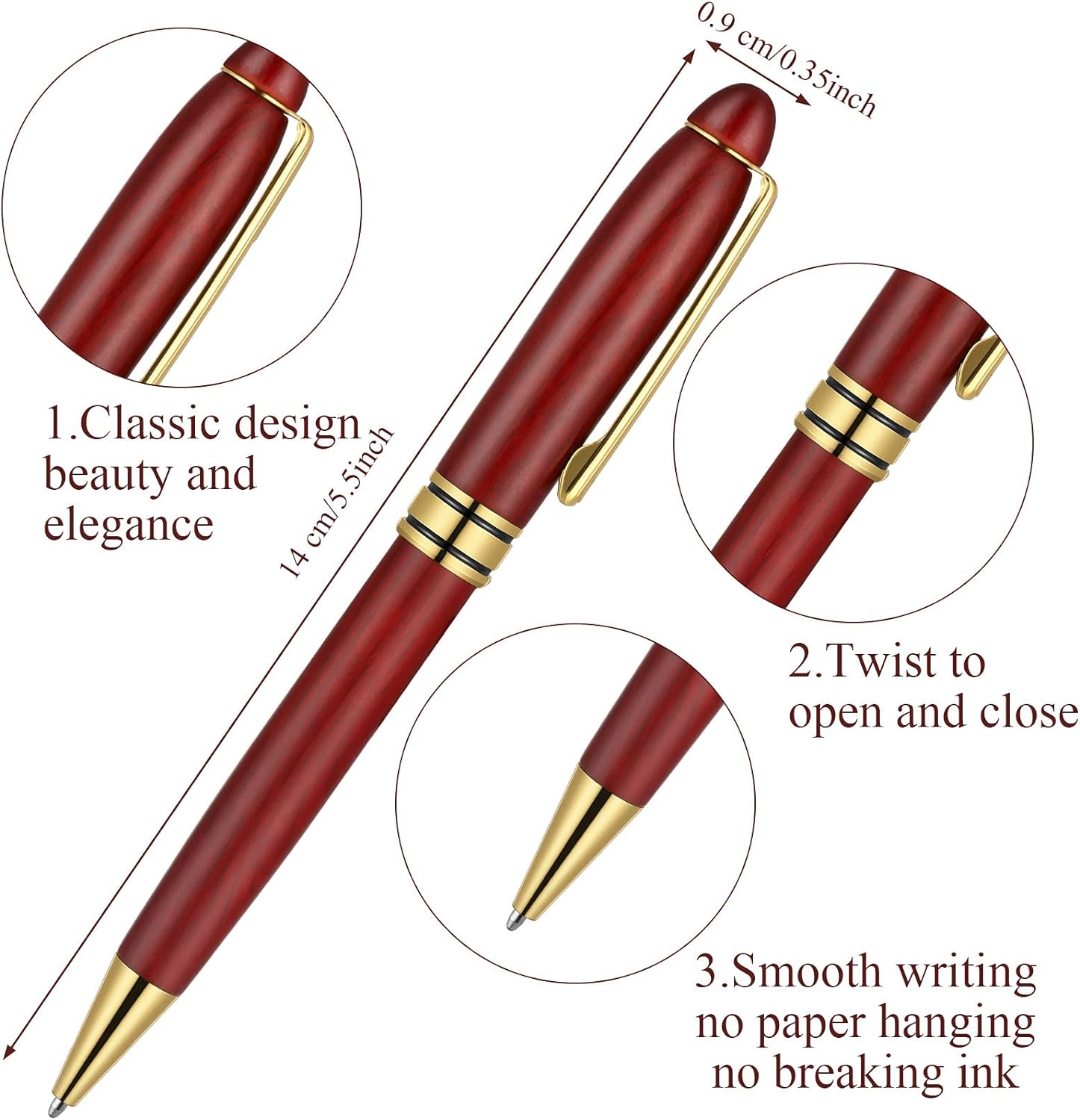 9 Pieces Wooden Ballpoint Pens with Refills Packing Boxes Writing Set