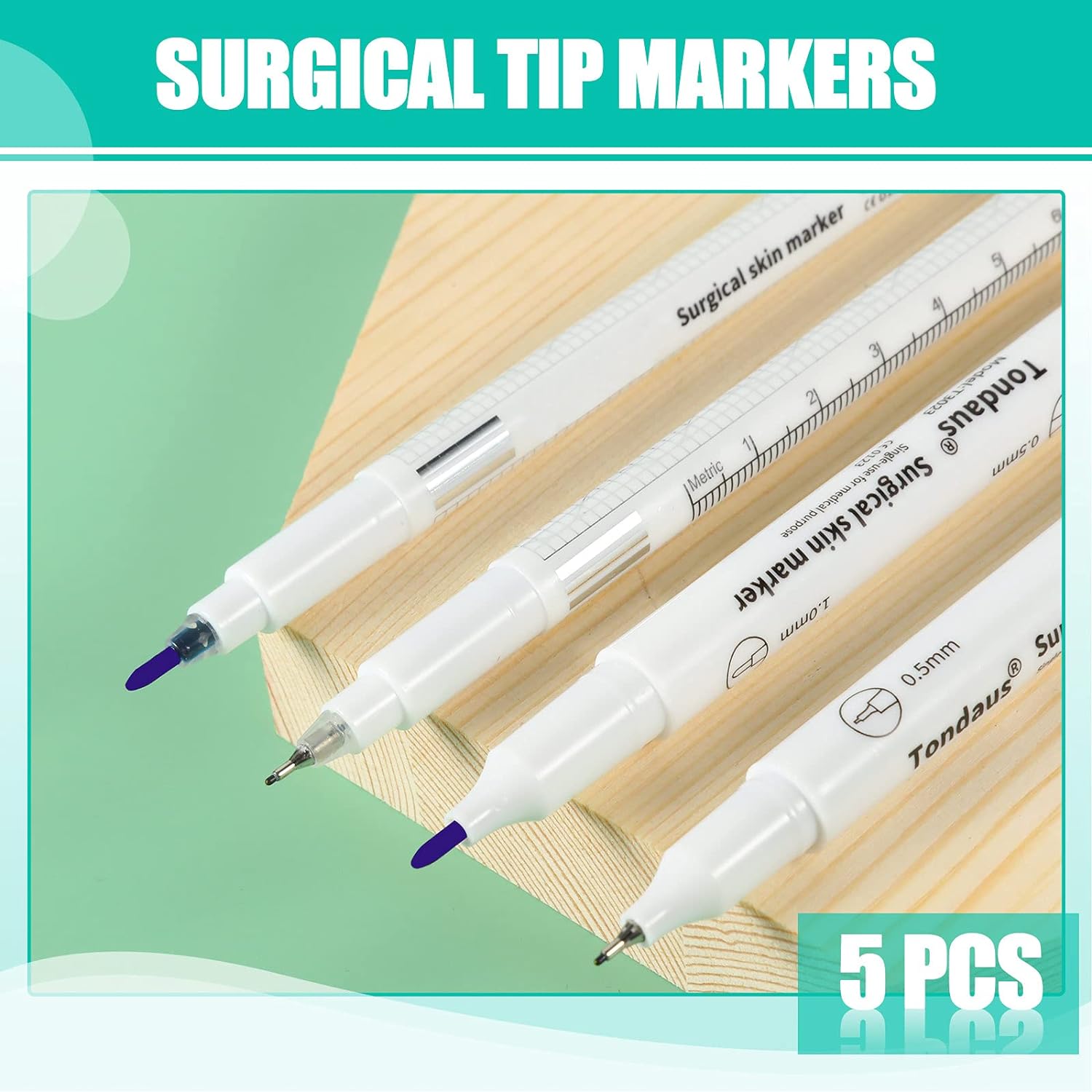 5 Pieces Tattoo Tip Skin Marker Pens with Paper Ruler