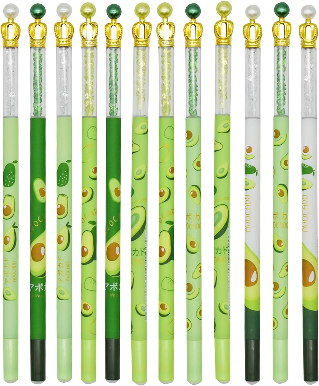 12PCS Juicy Avocado Shiny Crown Gel Pens 0.5mm Black Ink For Kids School