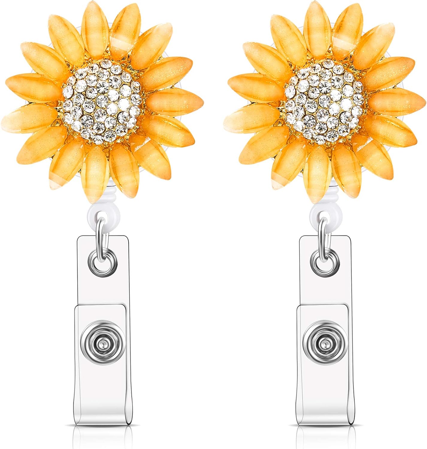 Retractable Sunflower Badge Reel Holder with Alligator Clip 2 Pack