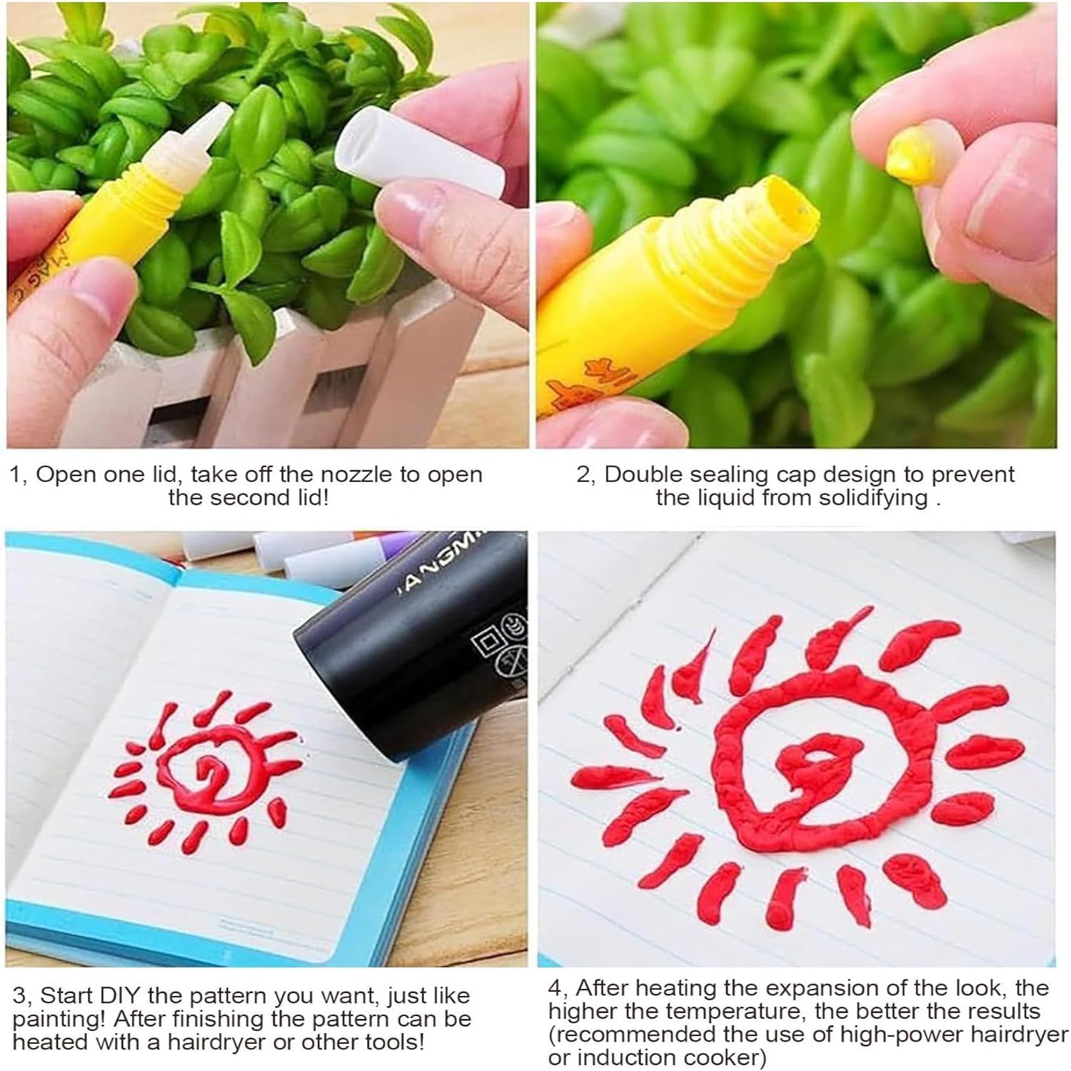 DIY Bubble Popcorn Drawing Pens,6 Color Magic Puffy Pens 2 Pack