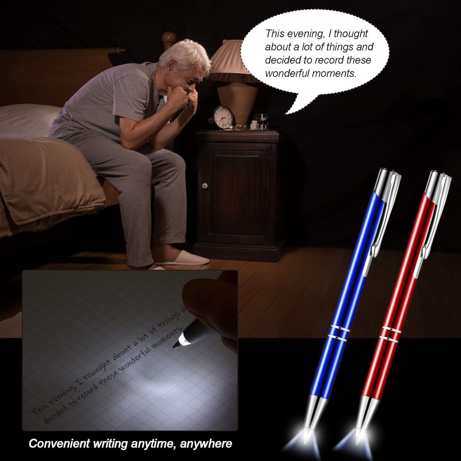 4 Pack Ballpoint Pens with LED Light for Writing in the Dark