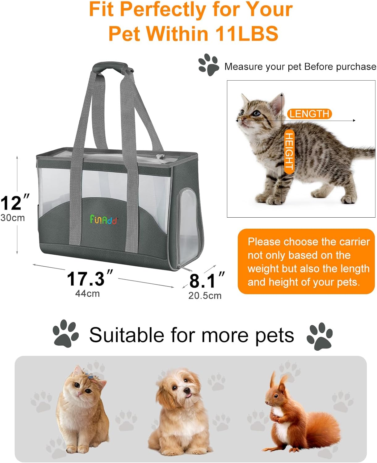 FunAdd Pet Pet Carrier,Airline Approved,for Small Dogs and Cats