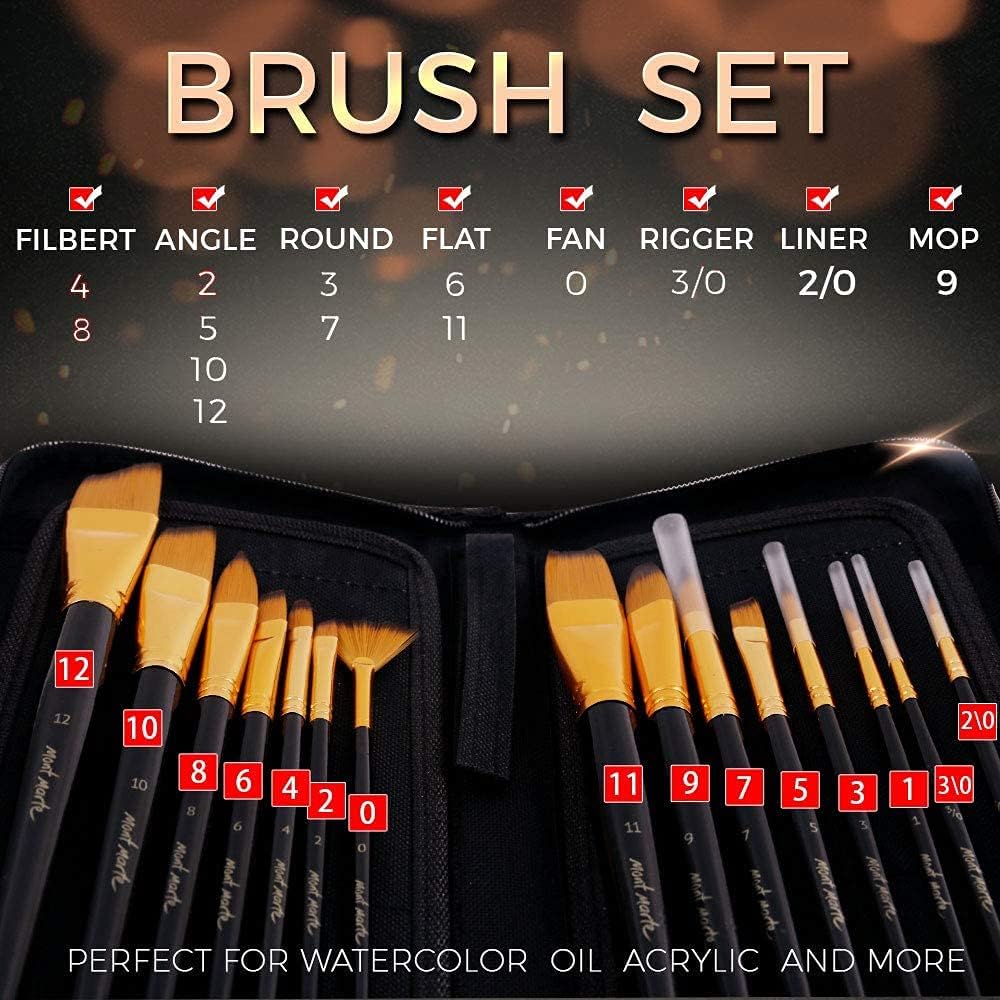 Mont Marte Art Paint Brushes Set,15 Different Sizes