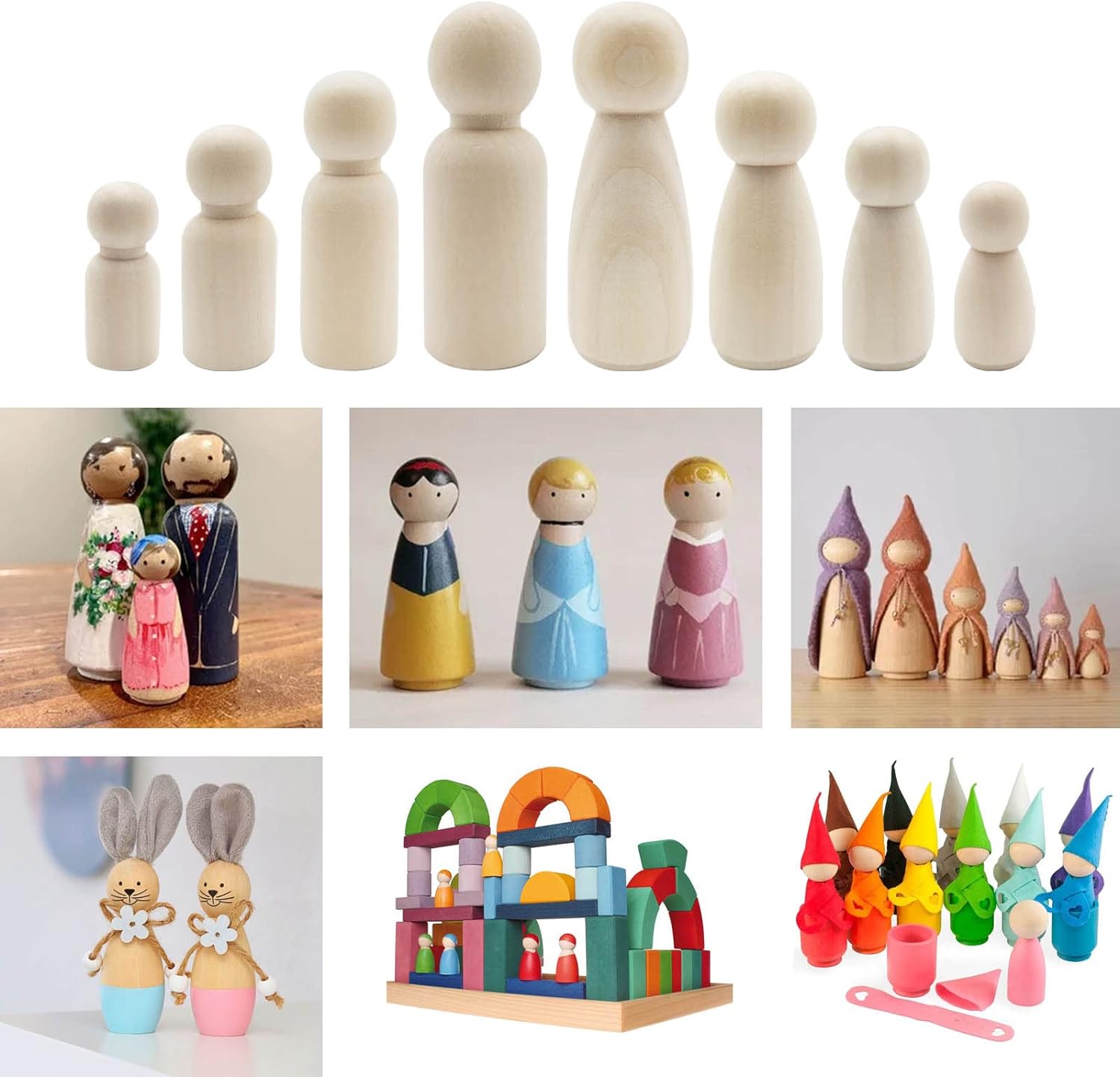 50 Pack Unfinished Wooden Peg Dolls for Kids DIY Art Craft Painting