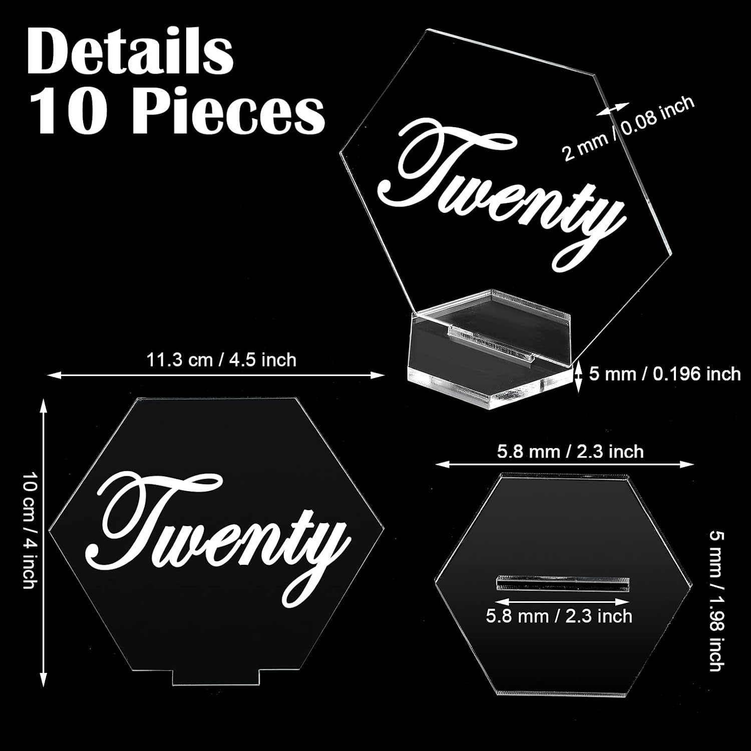 Sublimation DIY Acrylic Hexagon Table Place Card with Holder 10 Pack