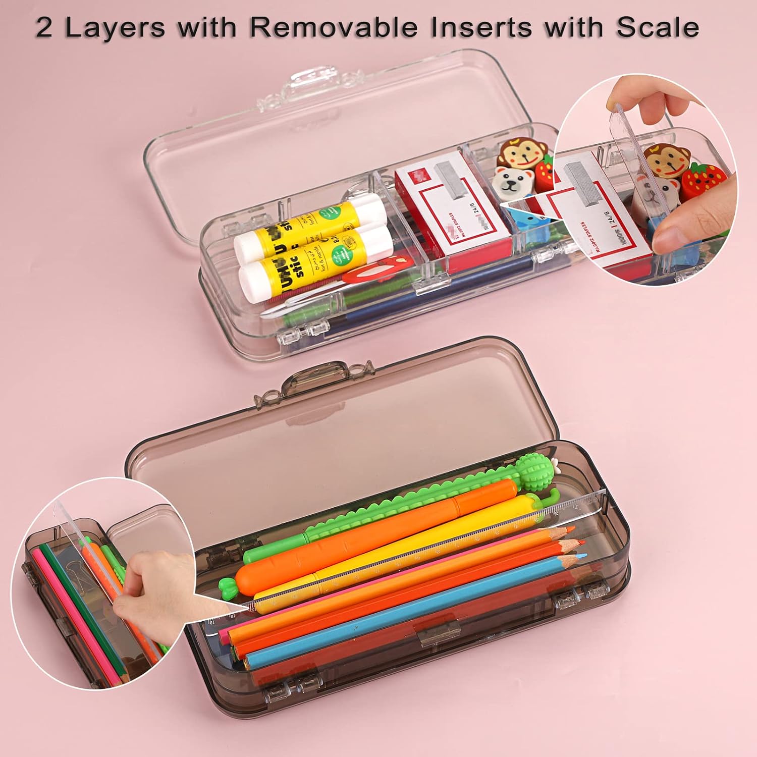 Double Deck Pencil Case Clear Plastic Stationery Box