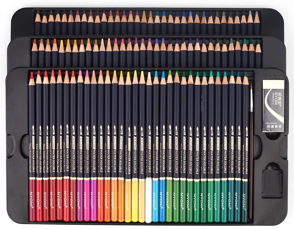 Nyoni 100 Watercolor Pencils Set with Brush