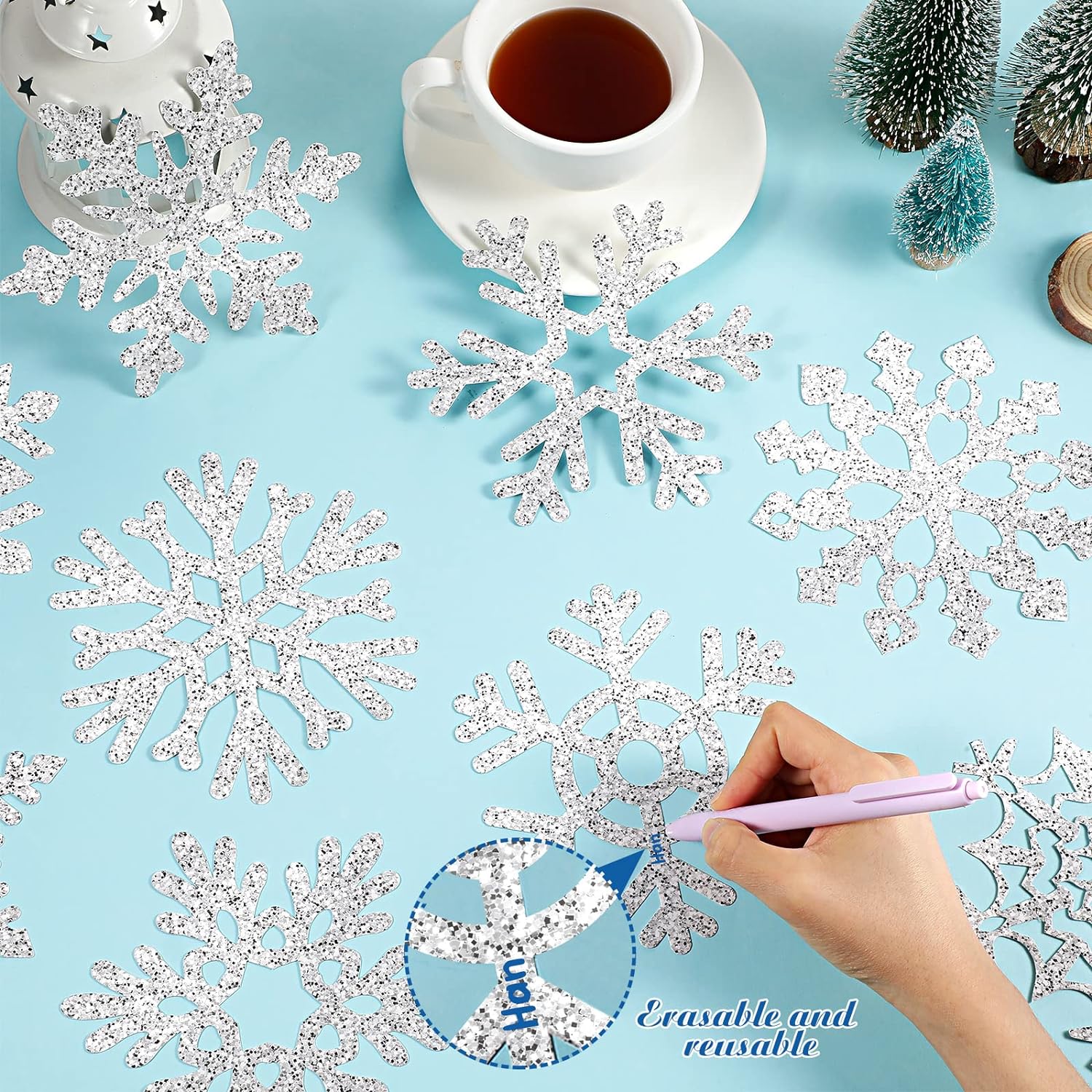 45pcs Winter Christmas Snowflake Paper Cutouts with Glue Point Dots