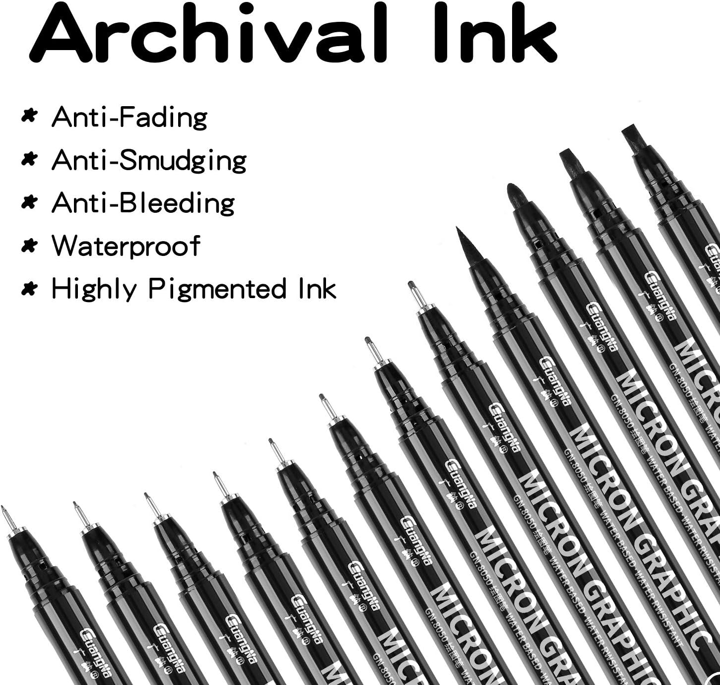 Guangna Black Micro-Pen Fineliner Ink Pens Drawing Pens 12 Pack