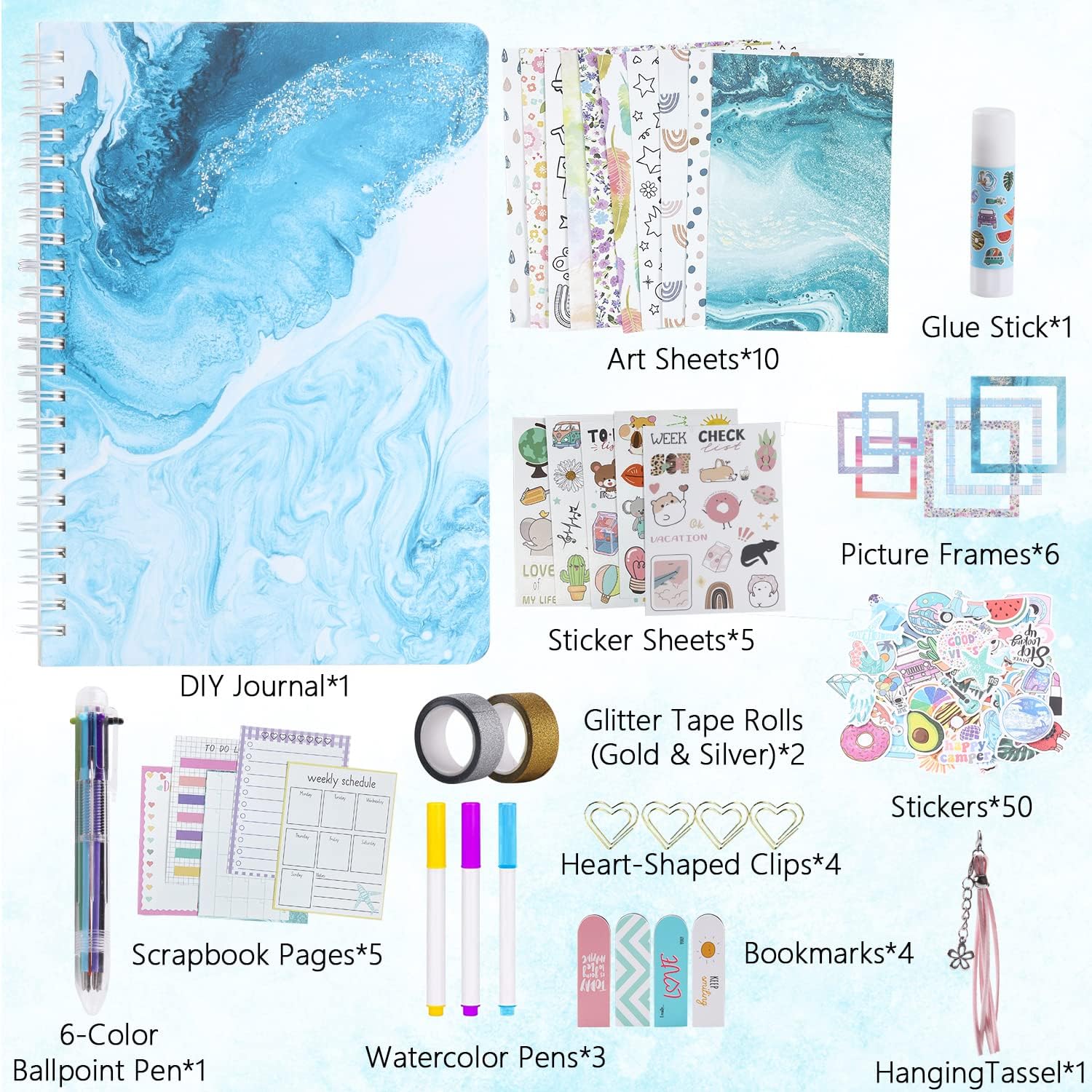 DIY Journal Set for Girls Ages 8-13 and Up - Blue Wave