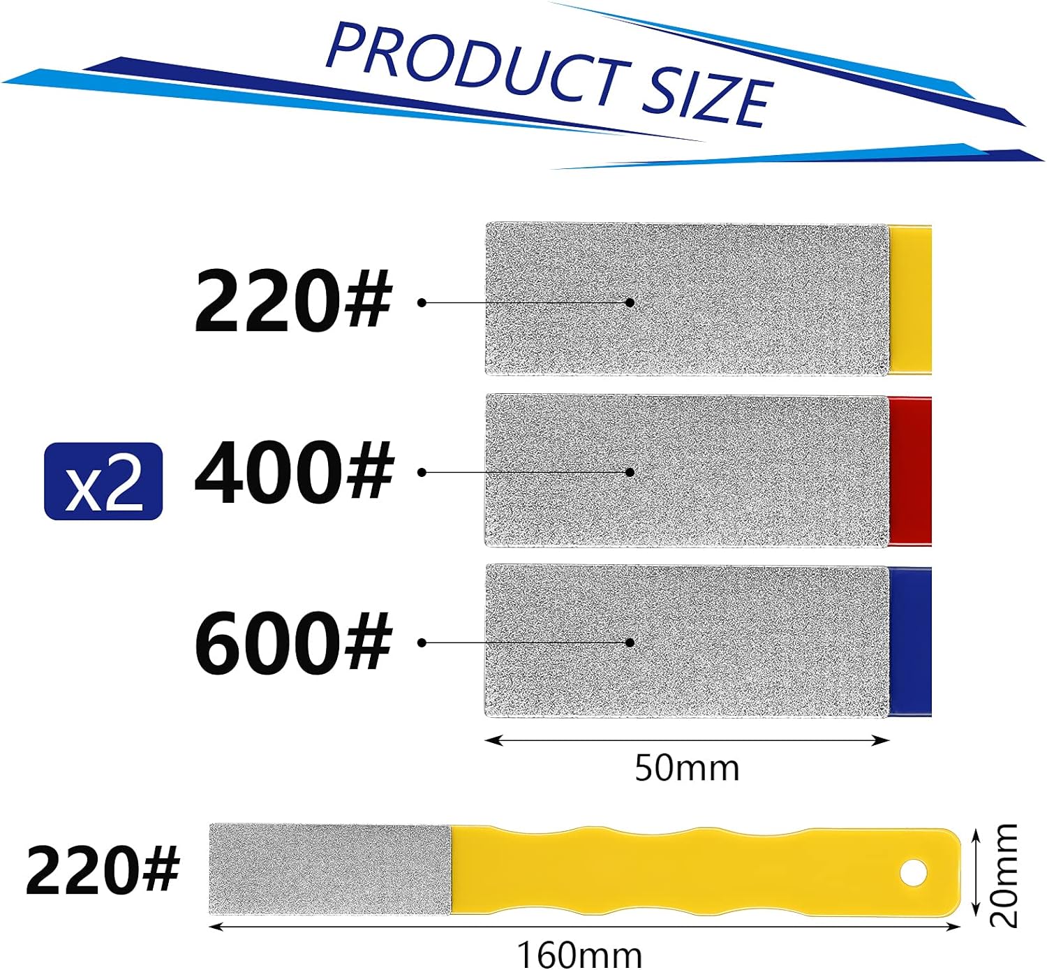 6Pcs Diamond Sharpening Hones Set Color Coded 220/400/600 Grit Stone