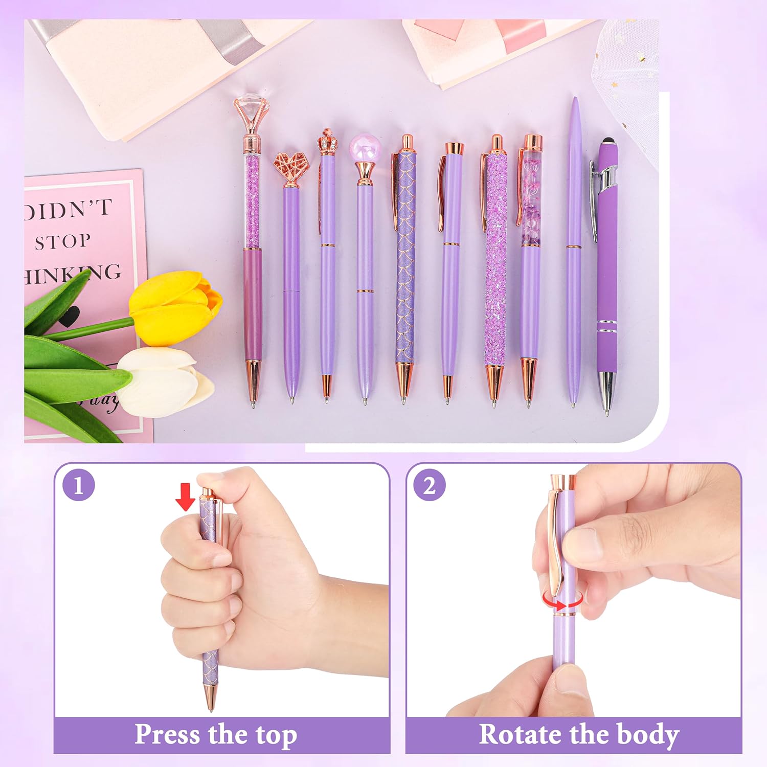 10Pcs Ballpoint Pens Set Party Favors for Kids Purple Pink Pens Gifts