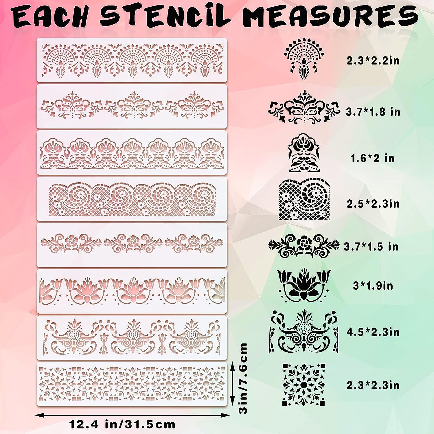8 Pieces Ornate Border Stencil Flower Template DIY Art and Craft