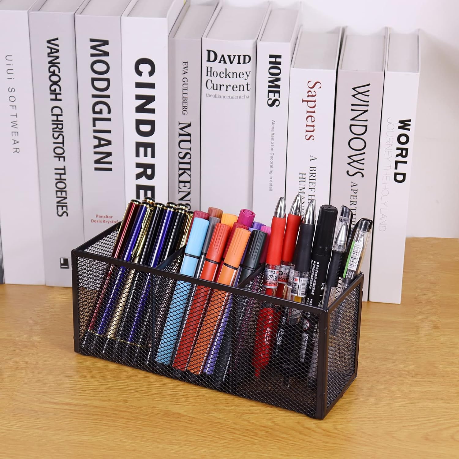 Black Mesh Pen Pencil Holder,Small Metal Desk Organizer