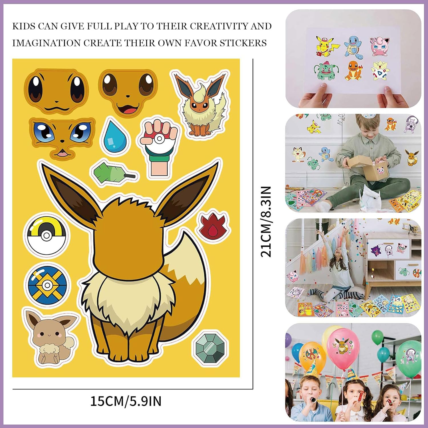 12 Sheets Pokemon Anime Stickers Kids DIY