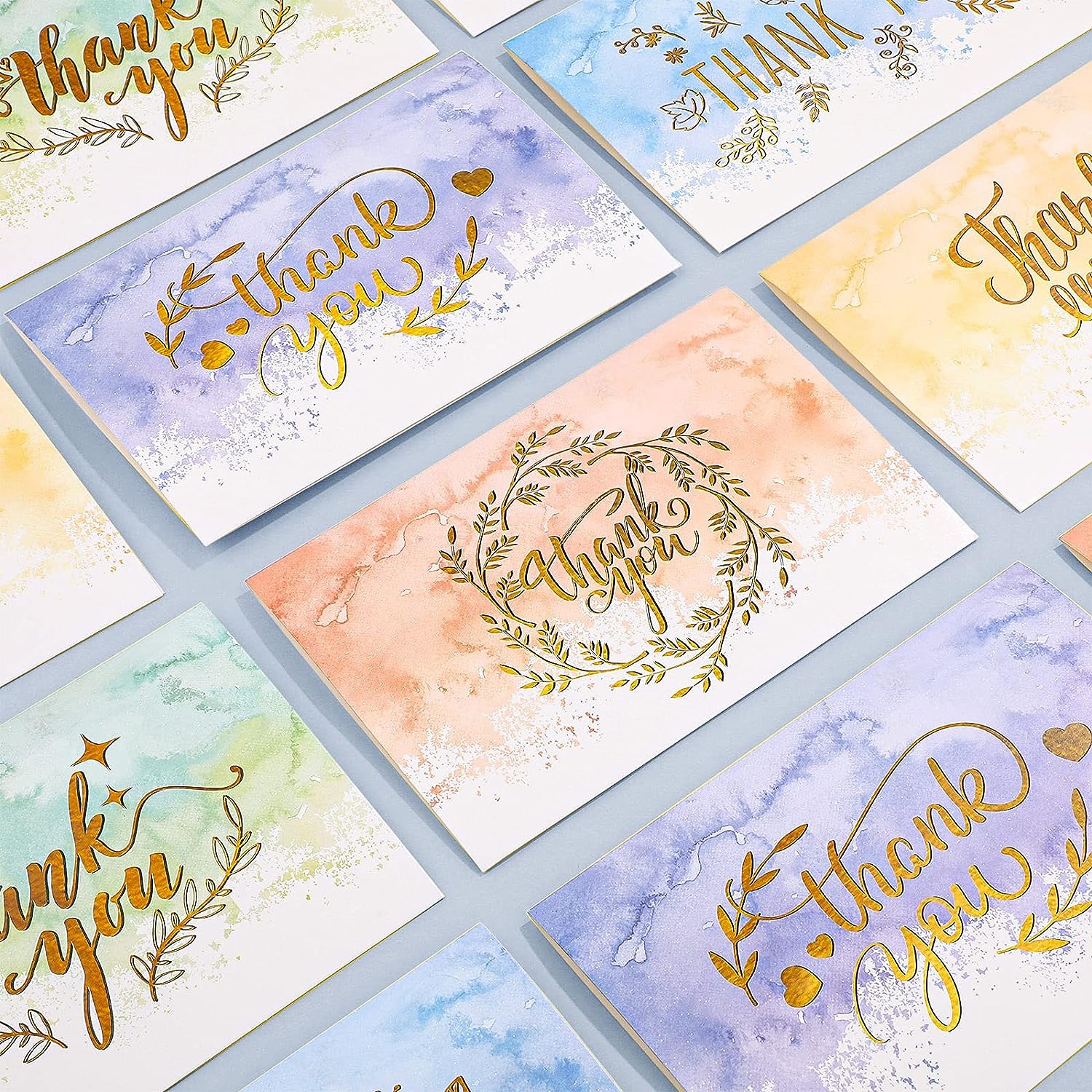 72 Pieces Watercolor Thank You Cards with Envelopes and Stickers Set