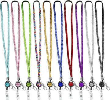 Rhinestone Glitter Retractable Necklace Badge Reel Lanyard 10 Colors