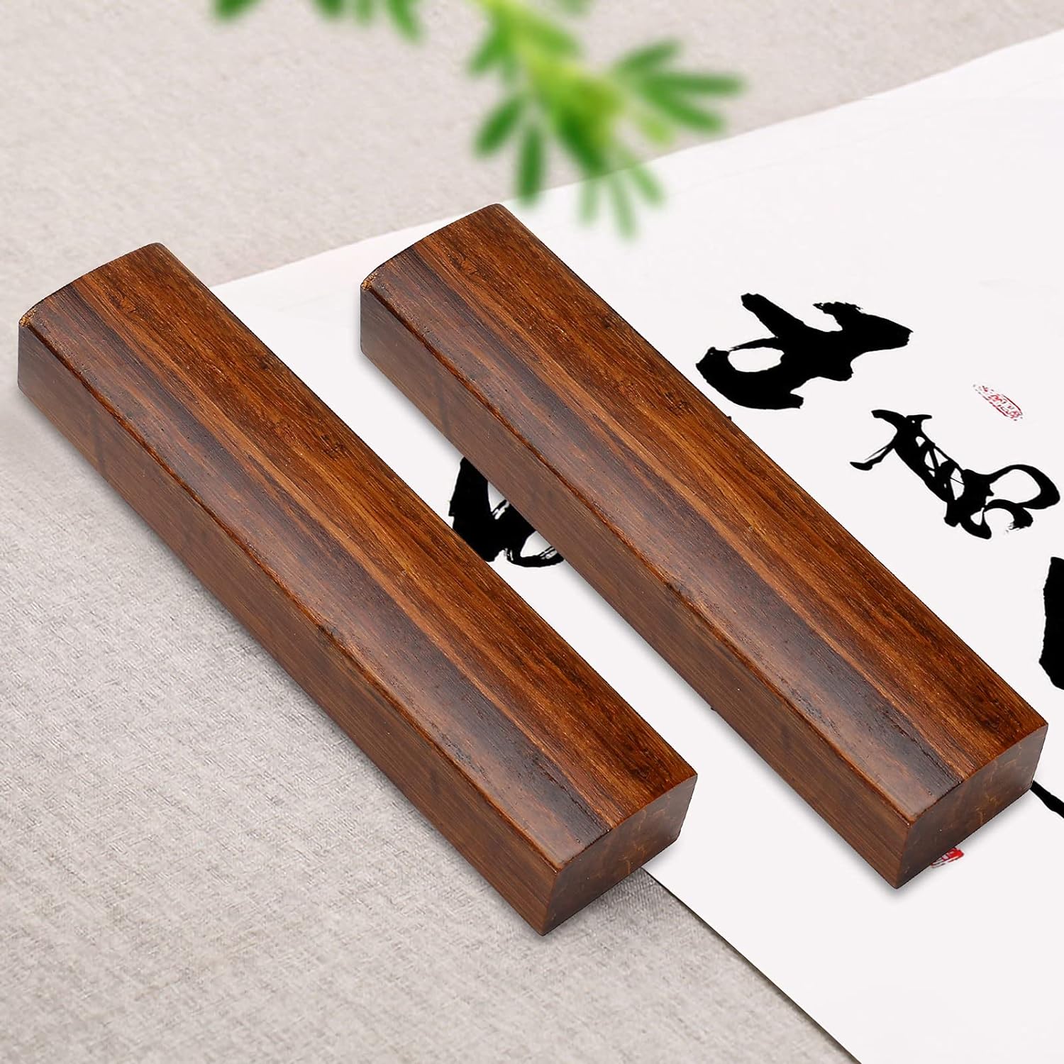 Chinese Calligraphy Wooden Paperweight for Writing Sumi Drawing 2 Pack