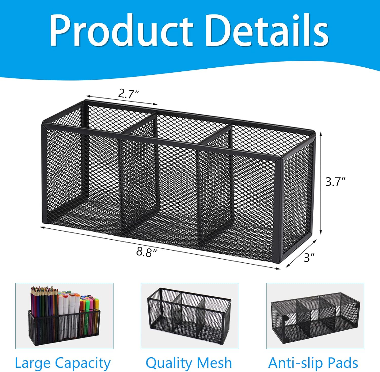 Black Mesh Pen Pencil Holder,Small Metal Desk Organizer