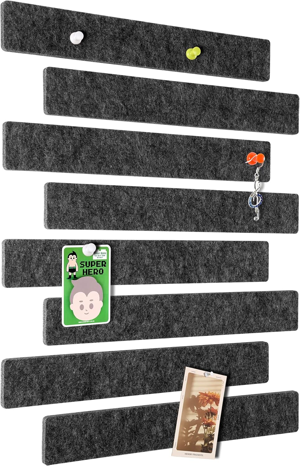 Felt Self-Adhesive Bulletin Board Bar Strips with 40 Push Pins 8 Pack